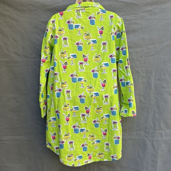 The Company Store 100% Cotton Lime Green Martini Drinks Alcohol Pajama Shirt - Picture 2 of 5